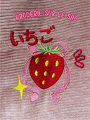 Sac cousu main brodé | Fraise kawaii